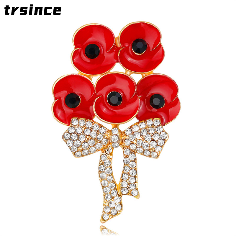 Women'S Accessories Uk - Broche de coquelicot rouge émaillé en